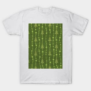 Light Green Christmas Trees on Dark Green Burlap Cloth T-Shirt